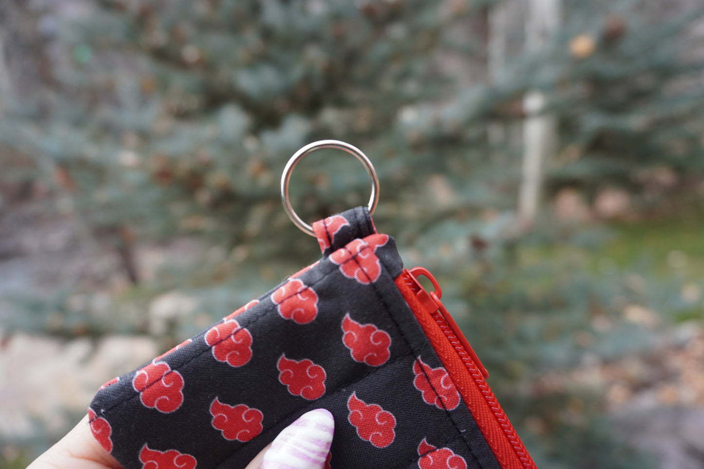 Anime-Inspired Black and Red Clouds Quilted Card Wallet