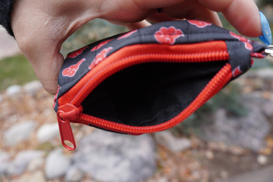 Anime-Inspired Black and Red Clouds Quilted Card Wallet