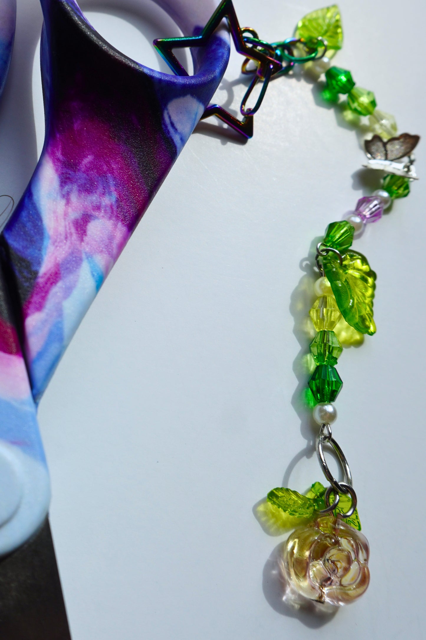 Fairycore Rose Beaded Keychain - Scissor Fob for Crochet, Sewing, Embroidery, Cross Stitch, Knitting