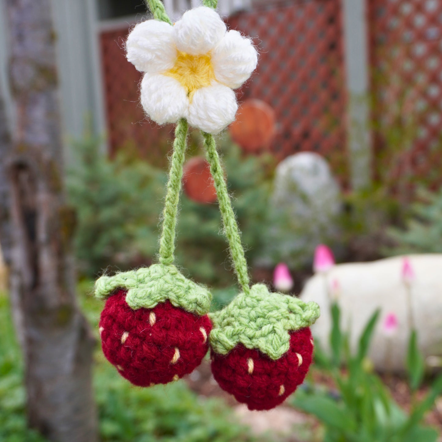 Crochet Strawberry Car Hanging - Rearview Mirror Decoration