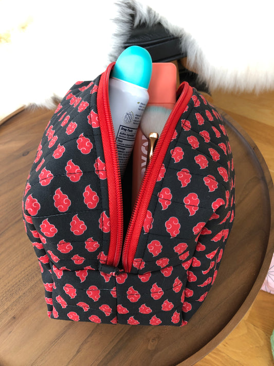 Anime-Inspired Red and Black Clouds Makeup Bag