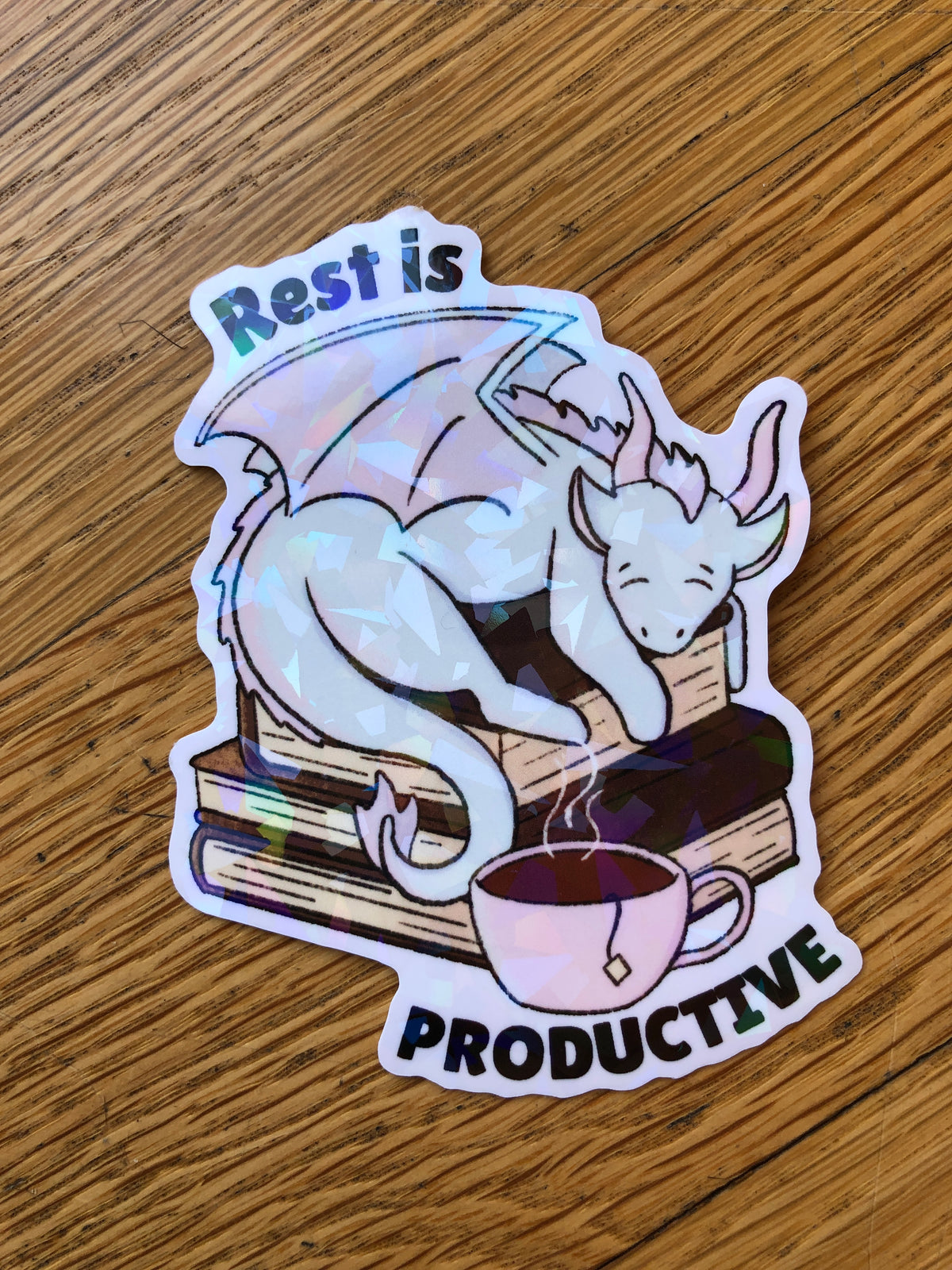 Book Dragon "Rest is Productive" Holographic Transparent Vinyl Sticker