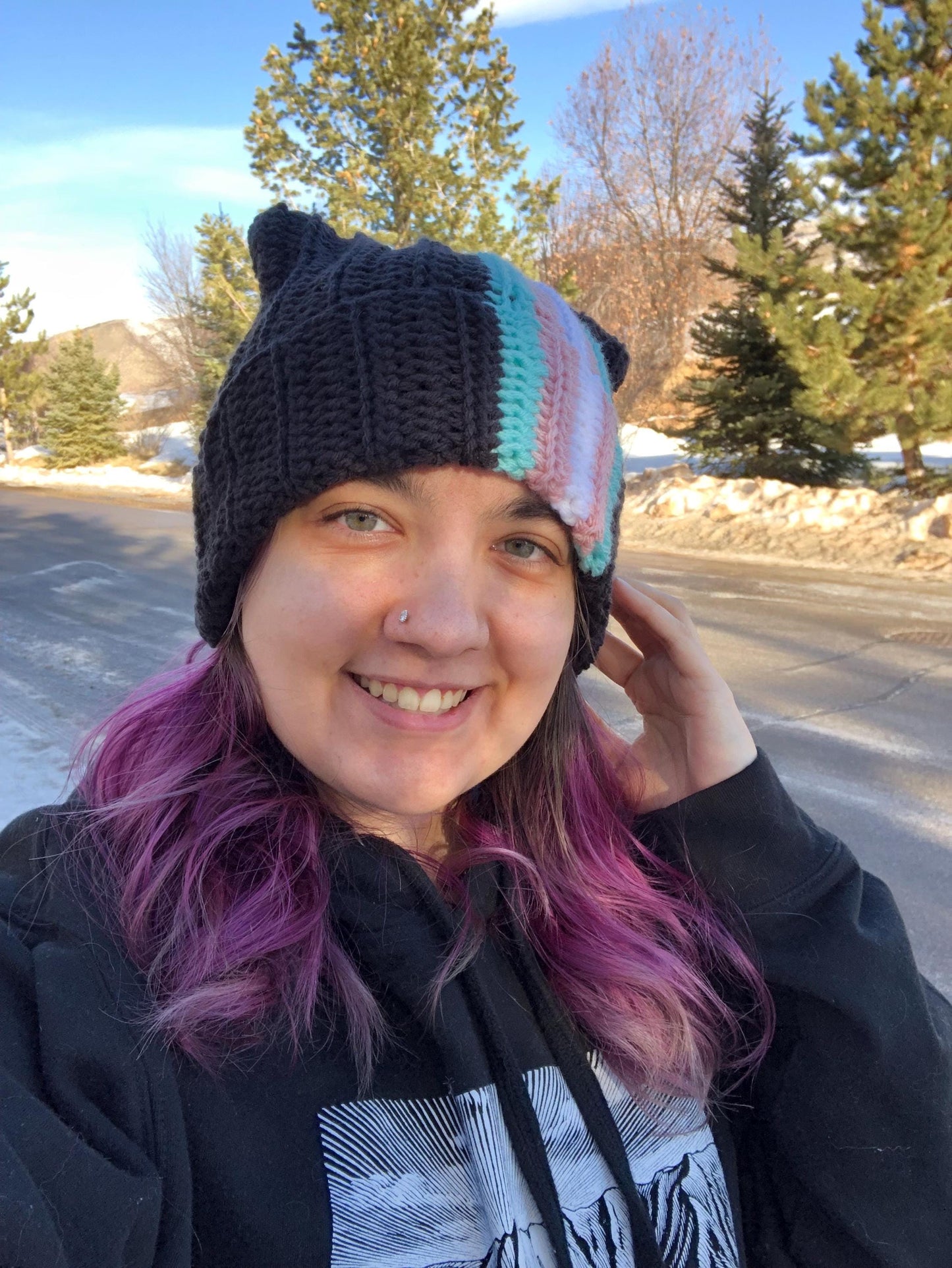 Handmade Crochet Pride Cat Ear Beanie - Customizable Pride Flag Hat