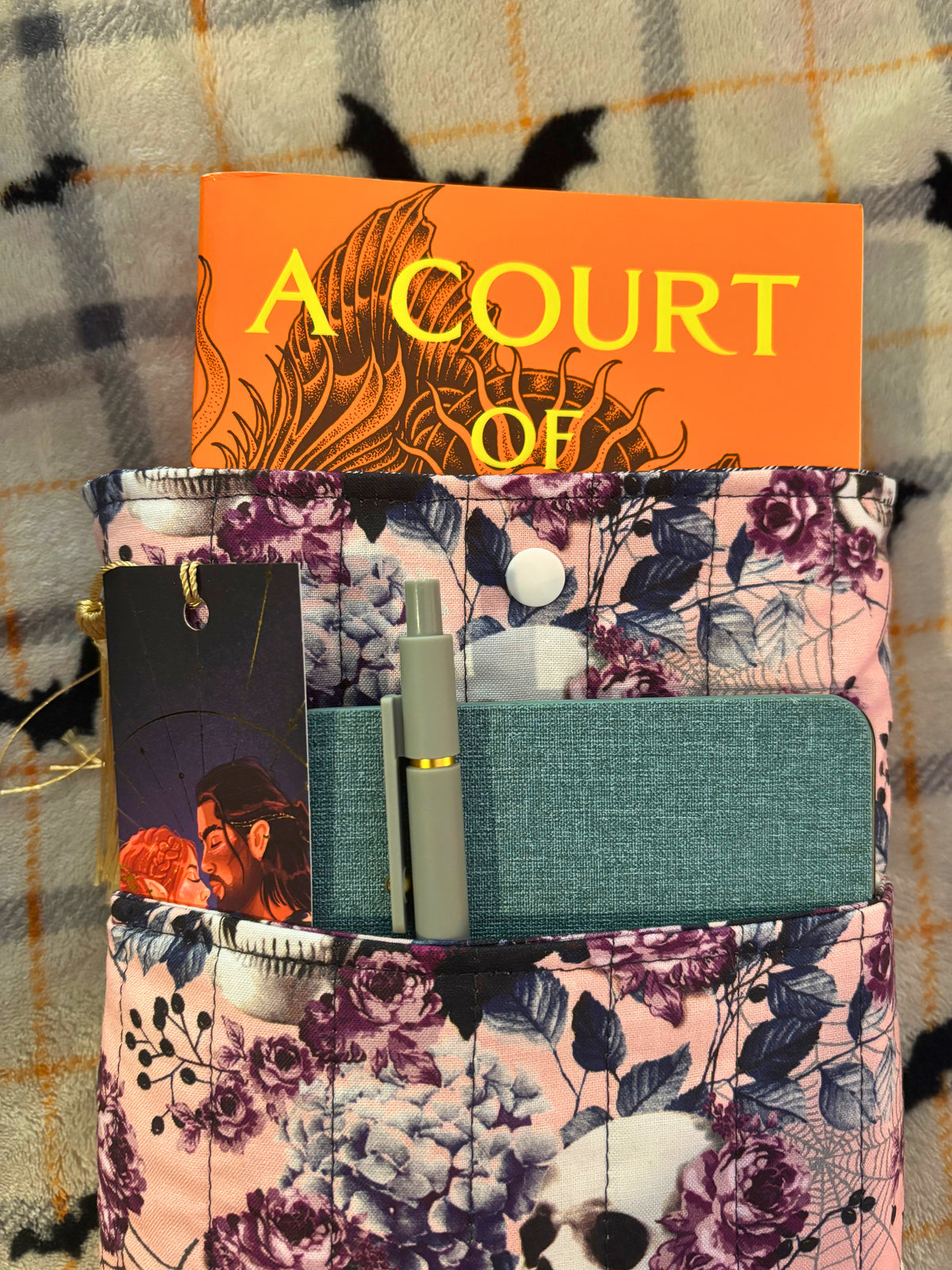 Floral Skull Quilted Book Sleeve With Pocket
