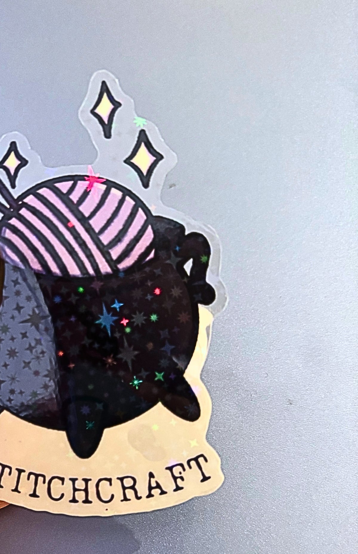 Stitchcraft Yarn Sticker | Holographic Transparent Halloween Craft Sticker No AI