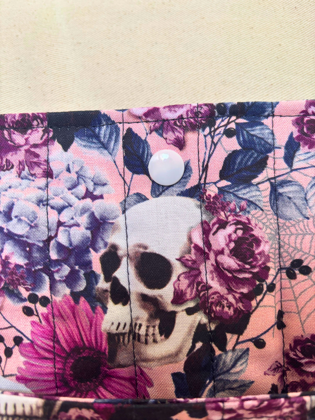 Floral Skull Quilted Book Sleeve With Pocket