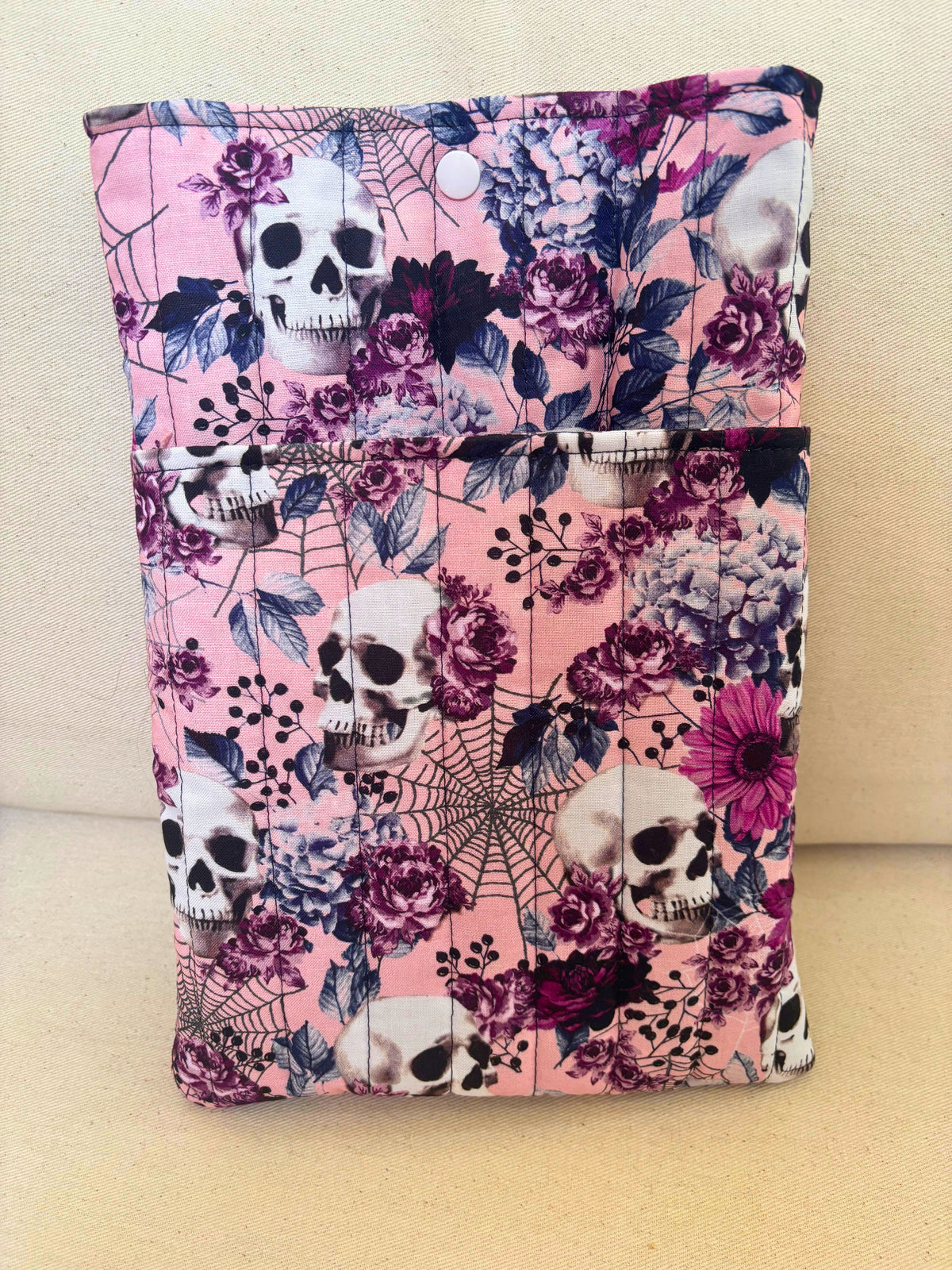 Floral Skull Quilted Book Sleeve With Pocket