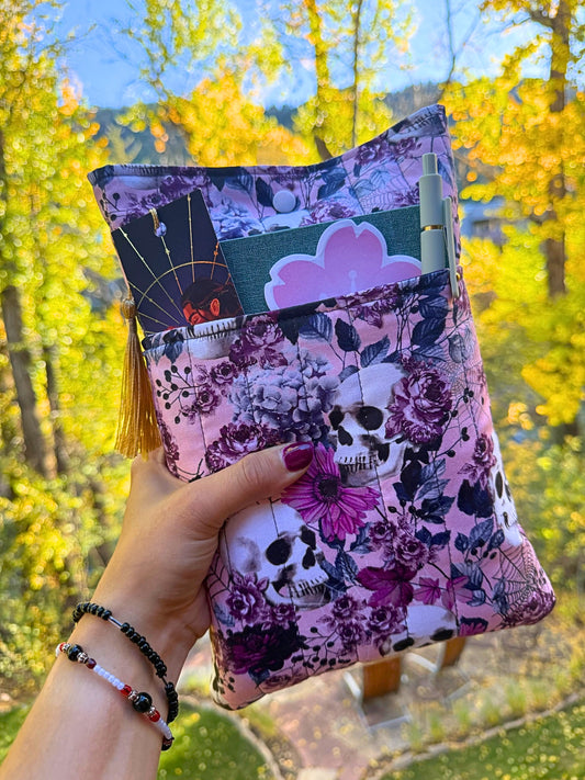Floral Skull Quilted Book Sleeve With Pocket