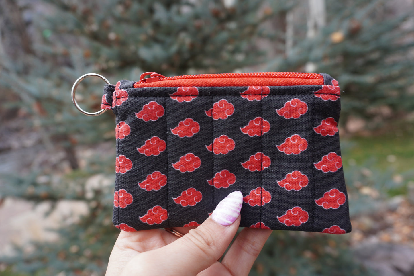 Anime-Inspired Black and Red Clouds Quilted Card Wallet