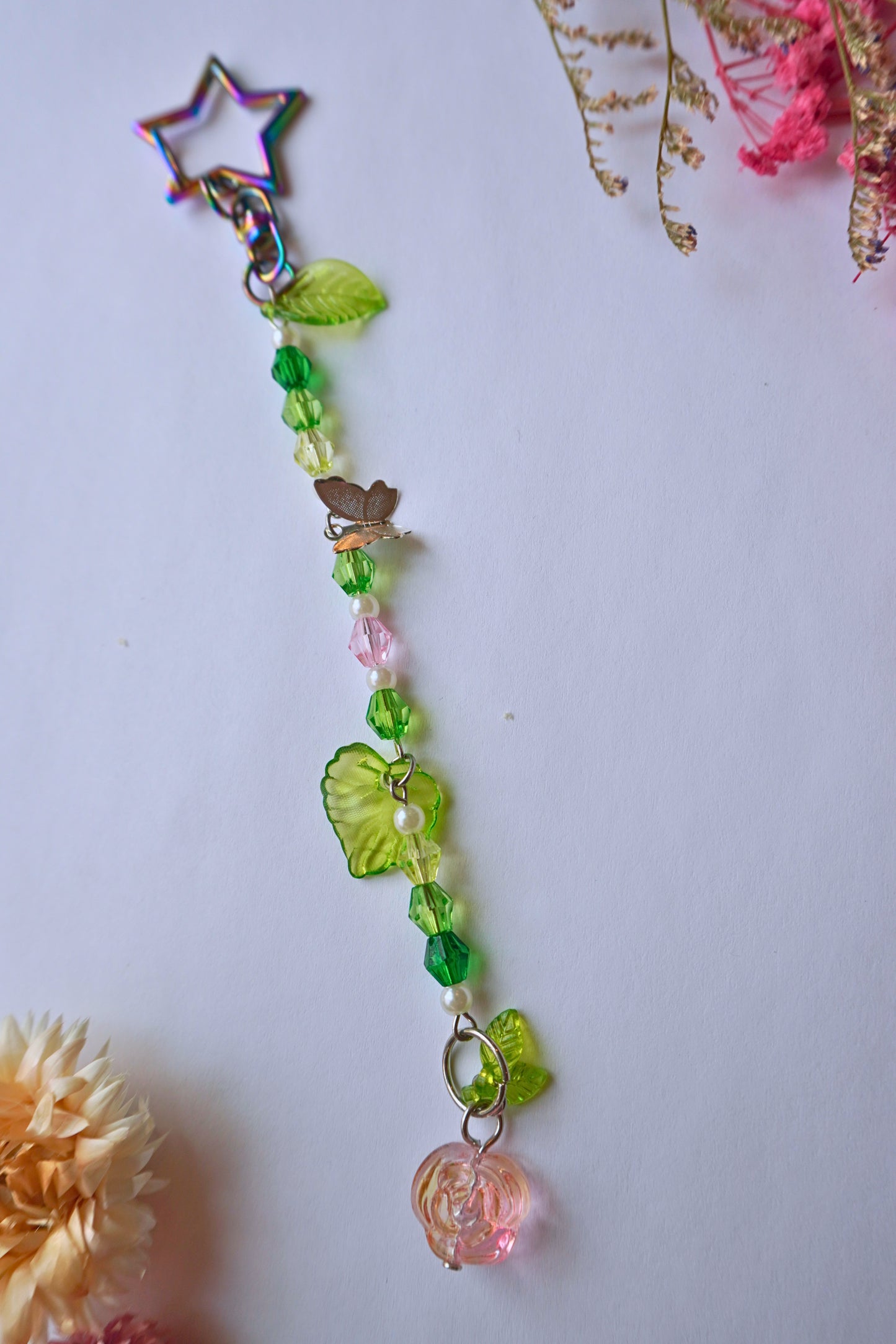 Fairycore Rose Beaded Keychain - Scissor Fob for Crochet, Sewing, Embroidery, Cross Stitch, Knitting