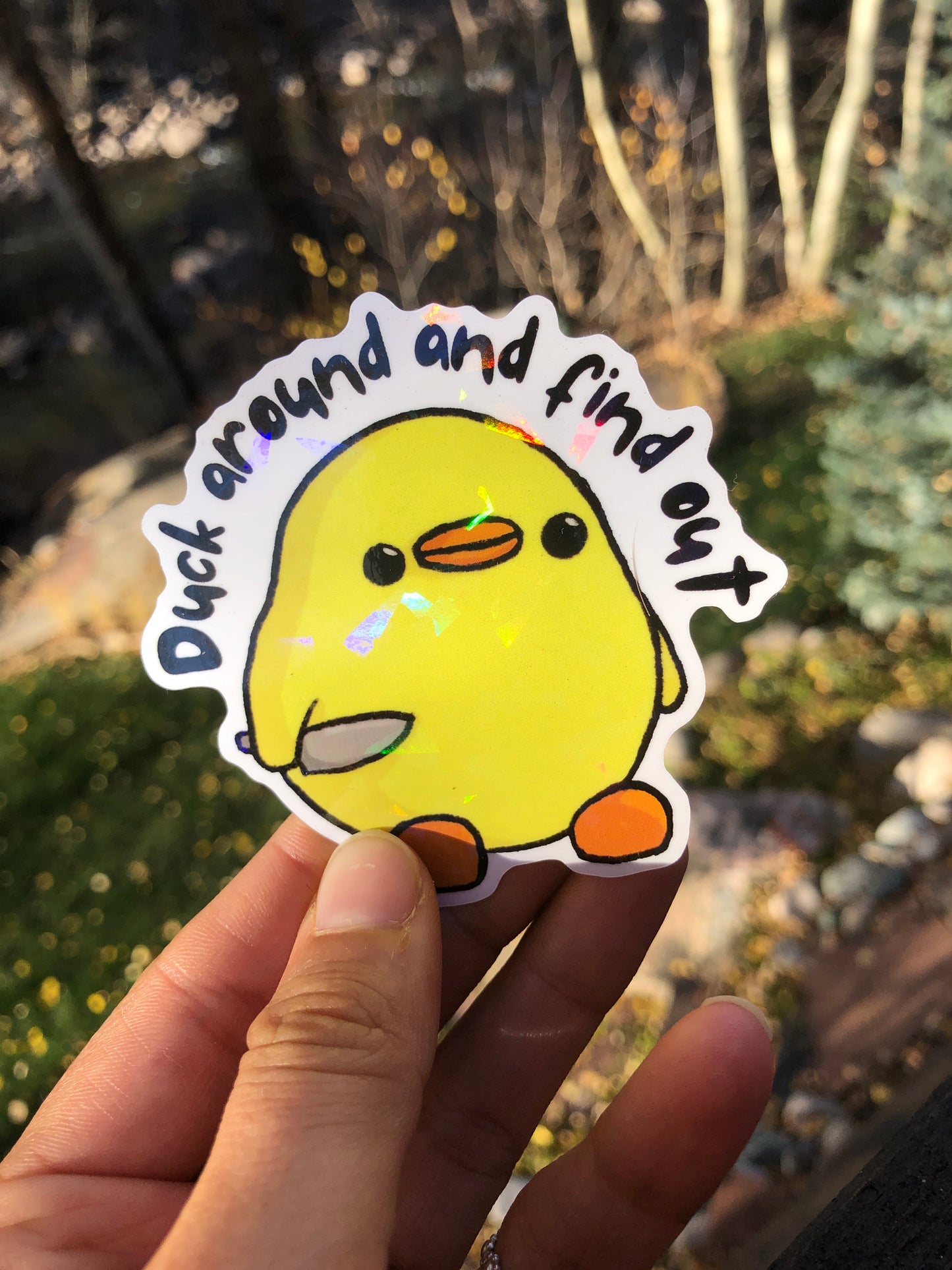 Stabby Duck "Duck Around and Find Out" Holographic Vinyl Sticker