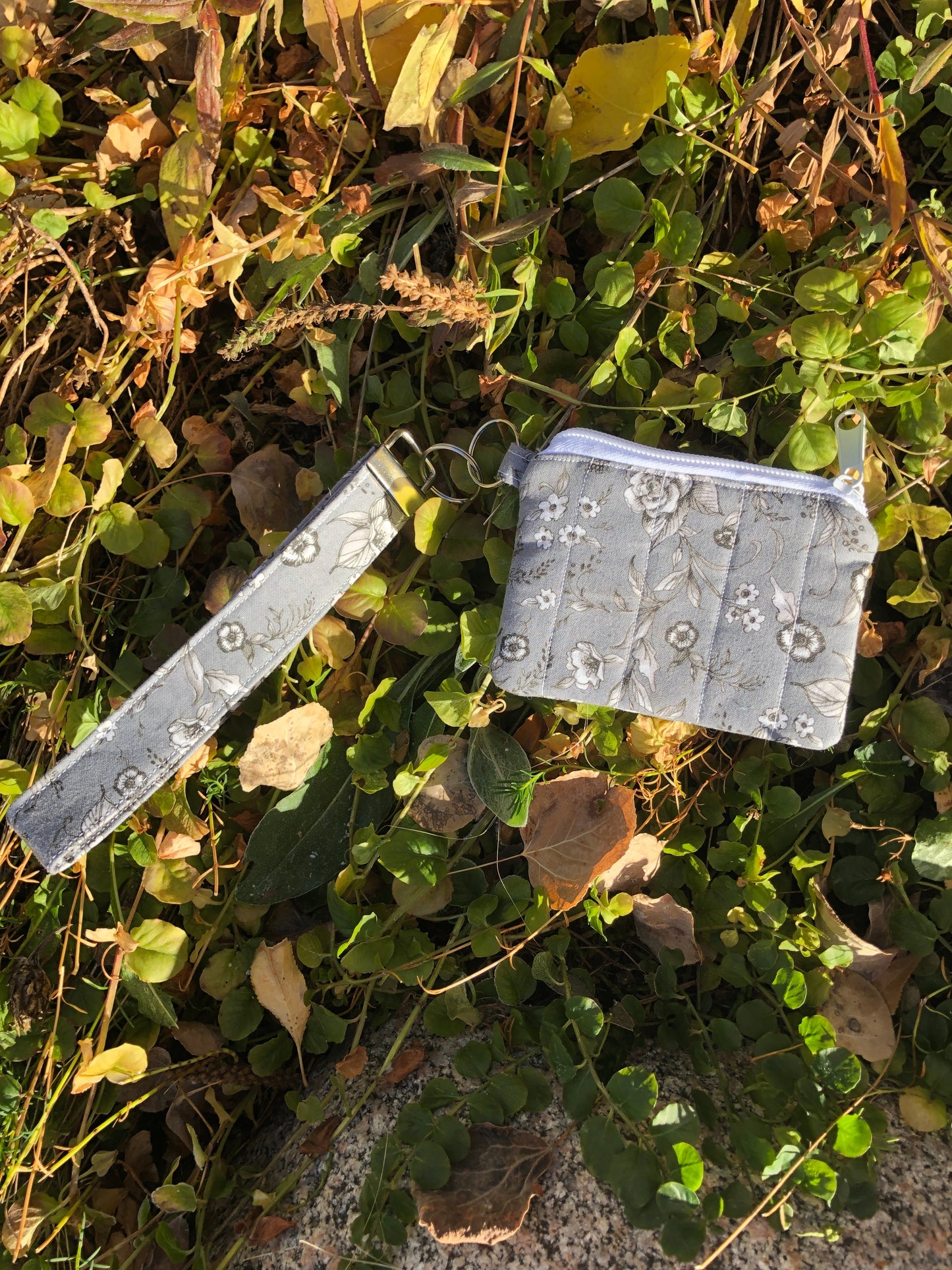 Grey and White Floral Quilted Card Wallet