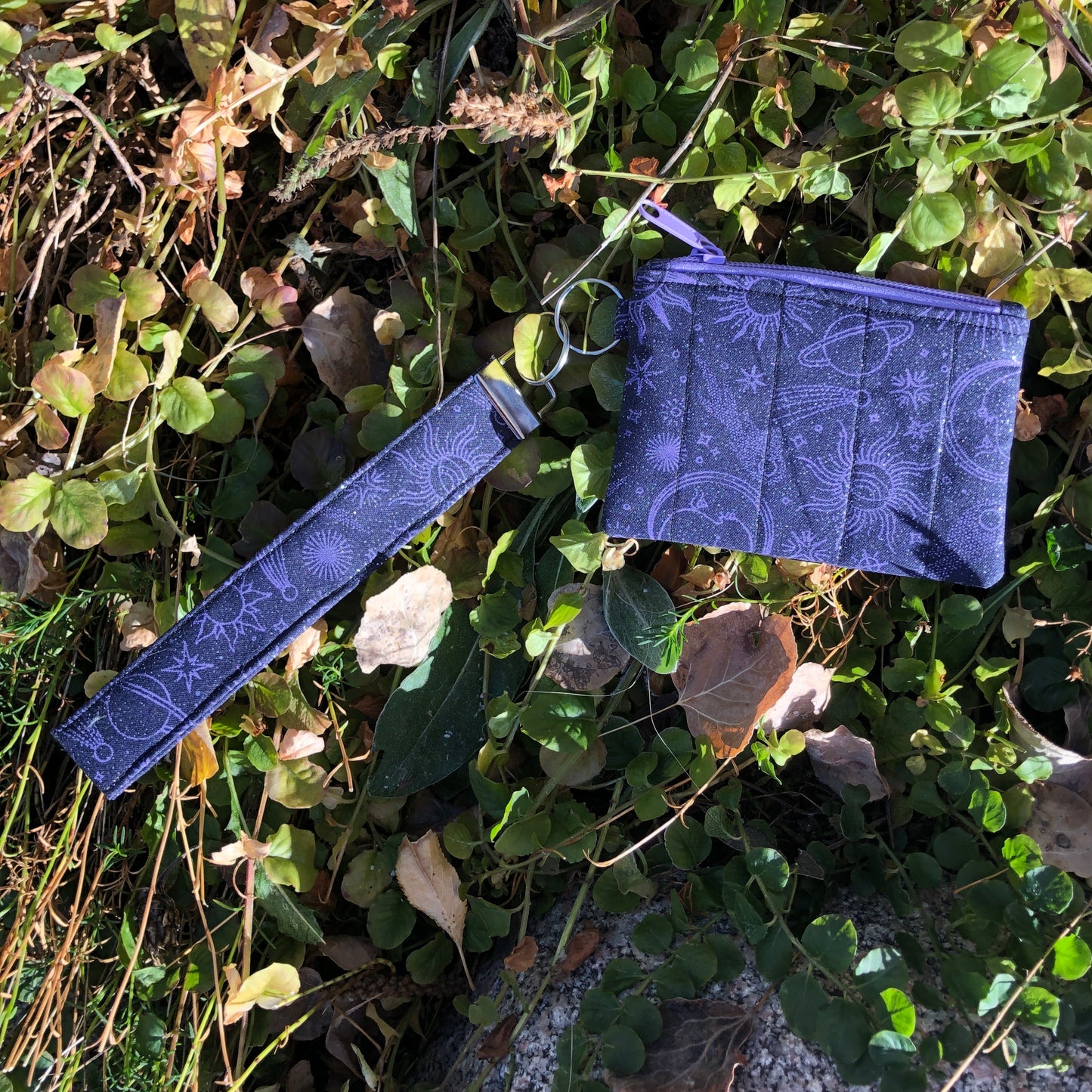 Glittery Purple and Black Quilted Card Wallet