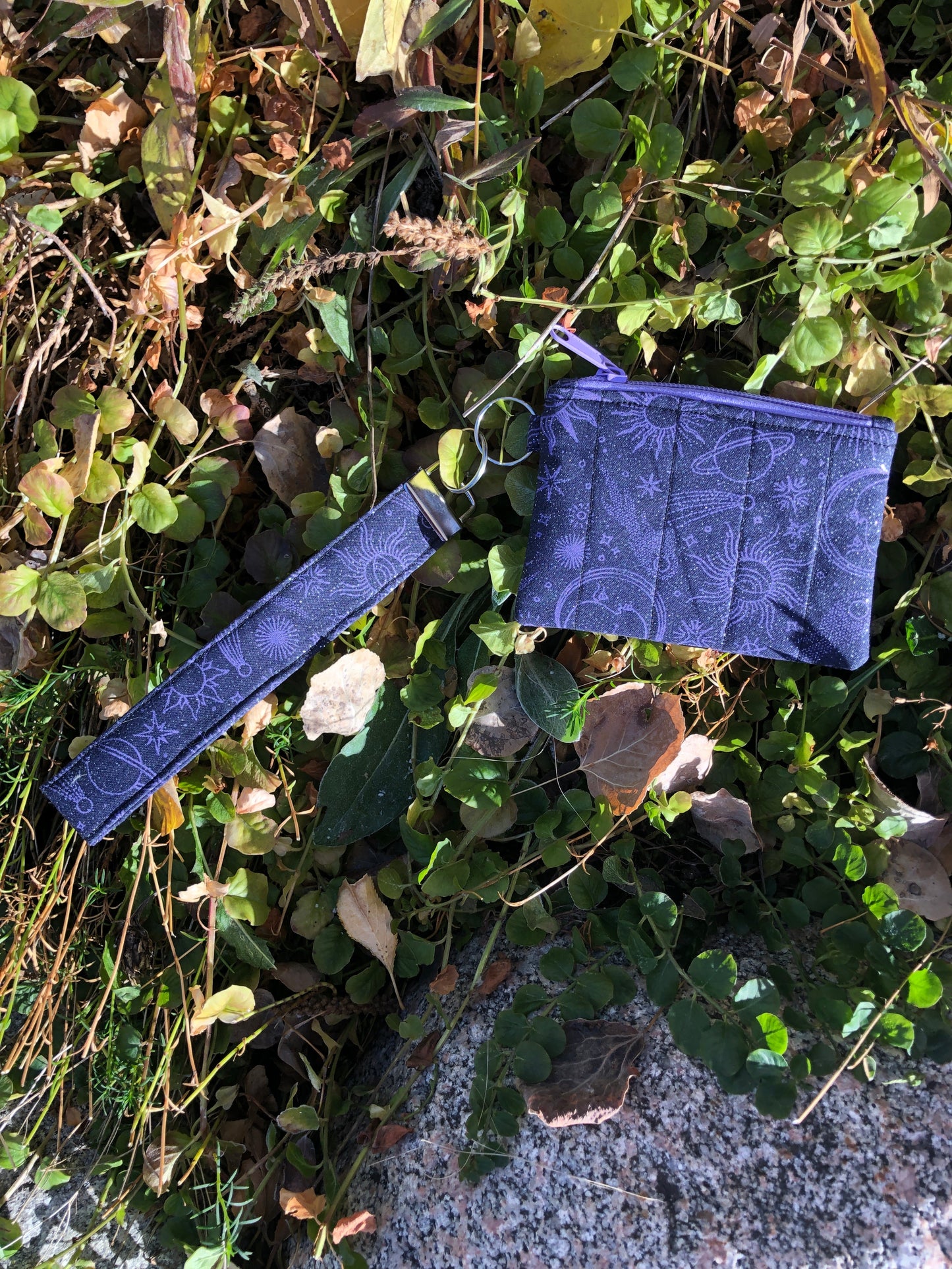 Glittery Purple and Black Celestial Wristlet