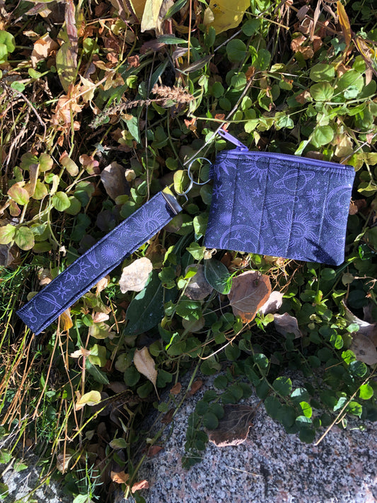 Glittery Purple and Black Celestial Wristlet