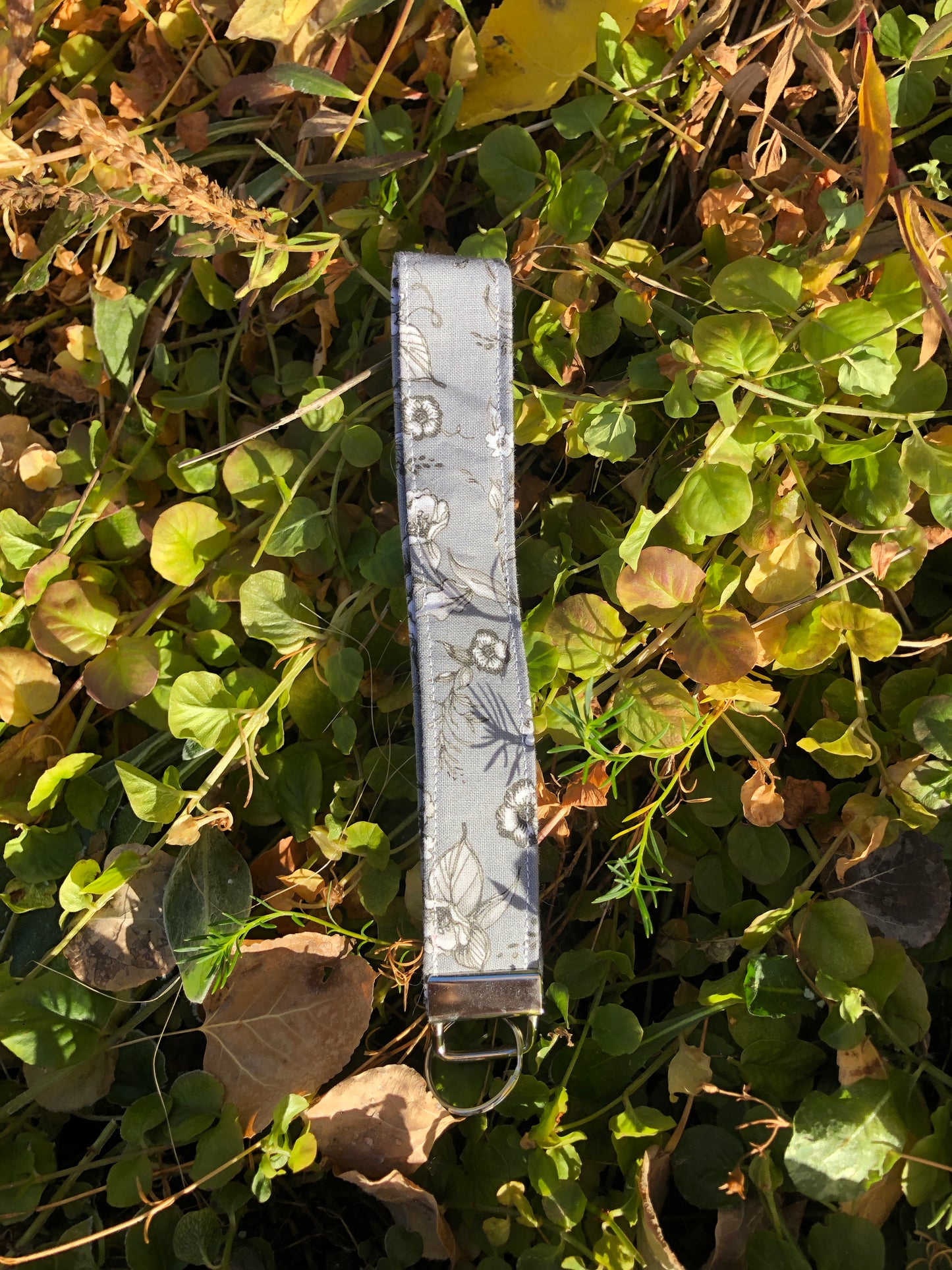 Grey and White Floral Wristlet