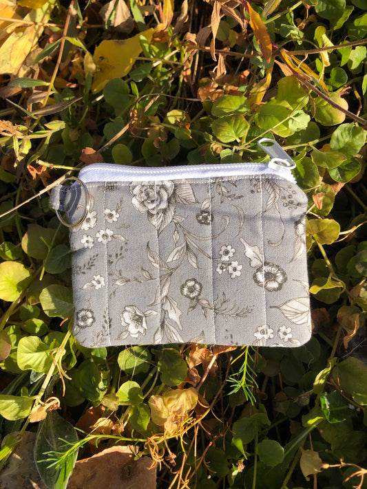 Grey and White Floral Quilted Card Wallet