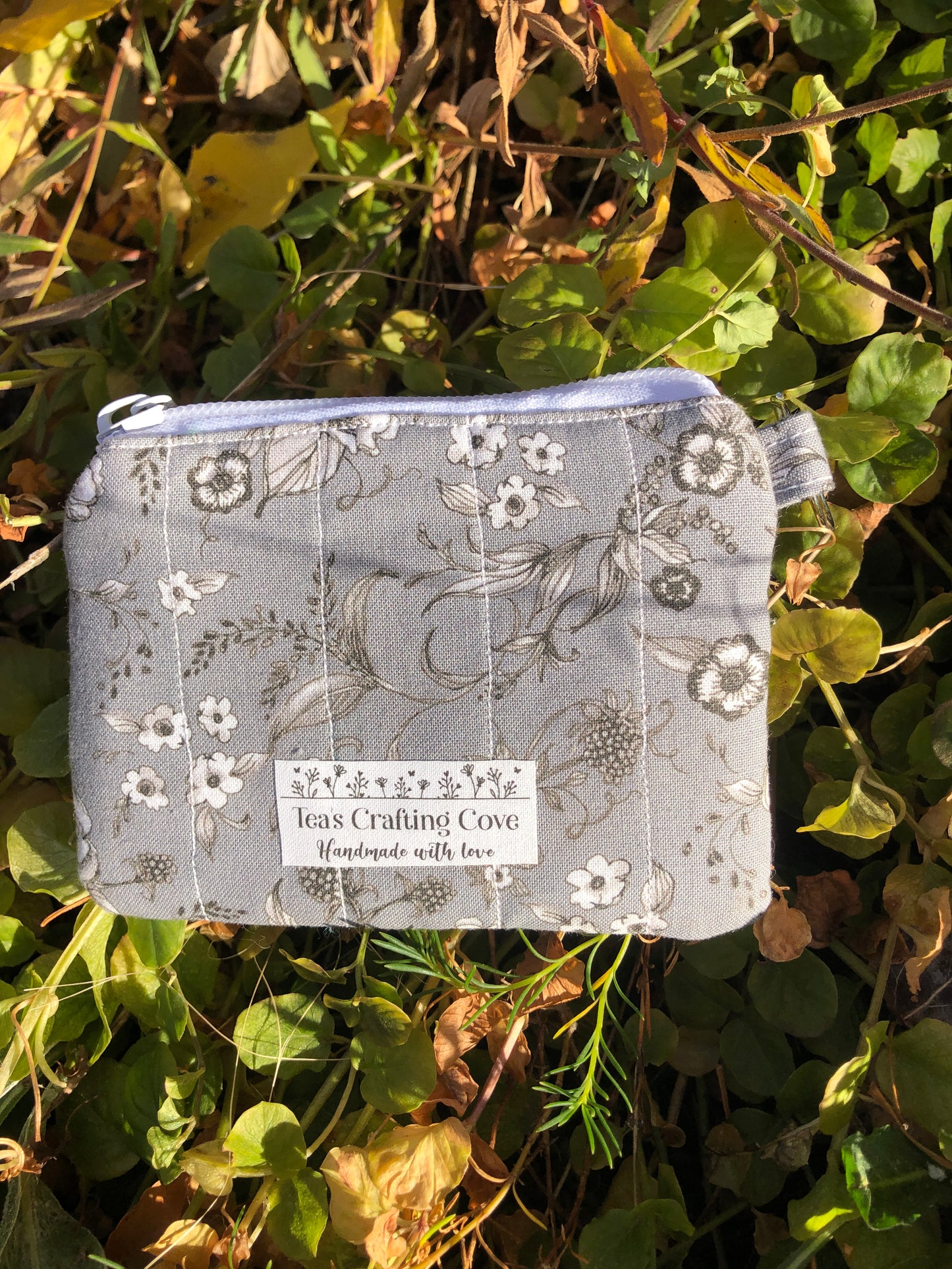 Grey and White Floral Quilted Card Wallet