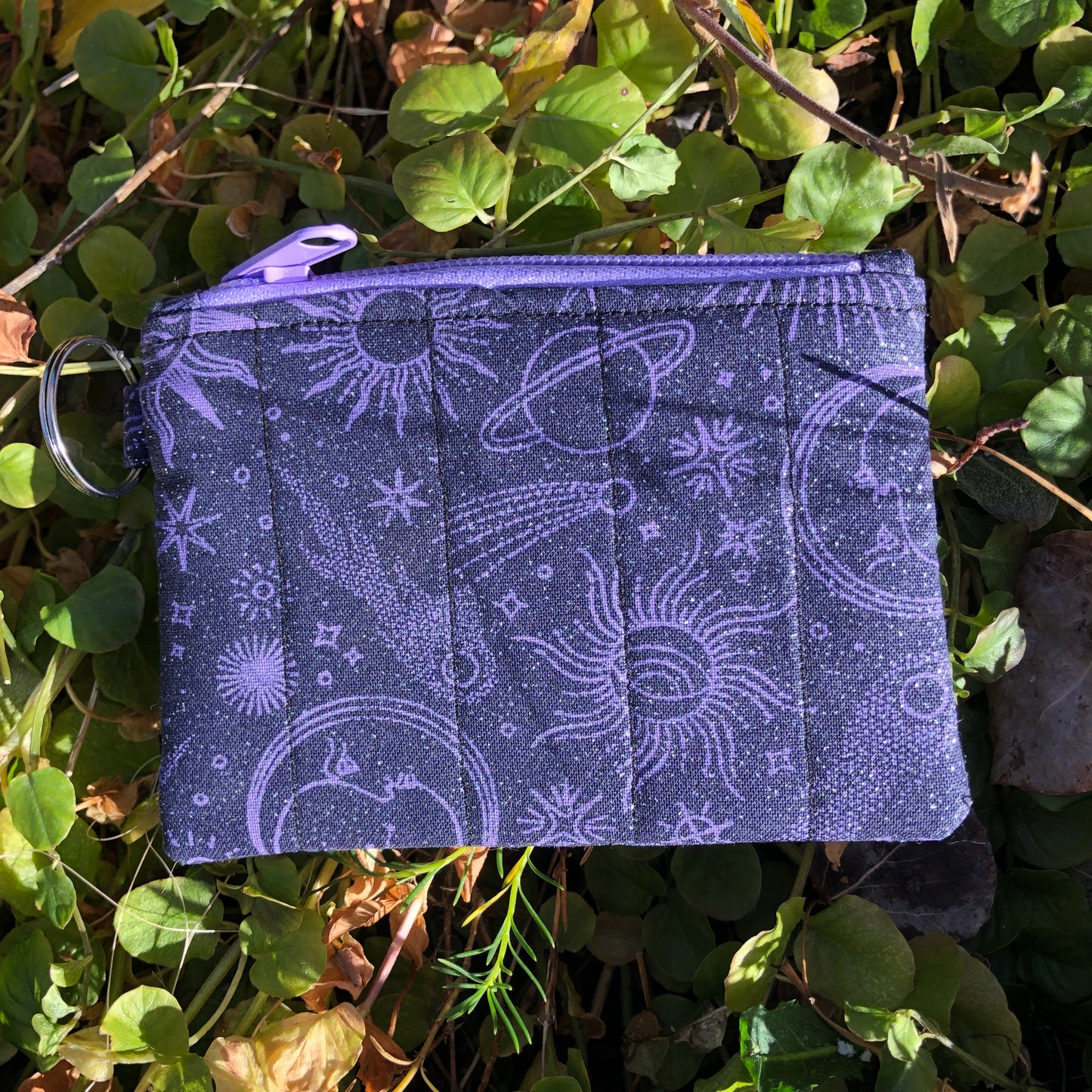 Glittery Purple and Black Quilted Card Wallet