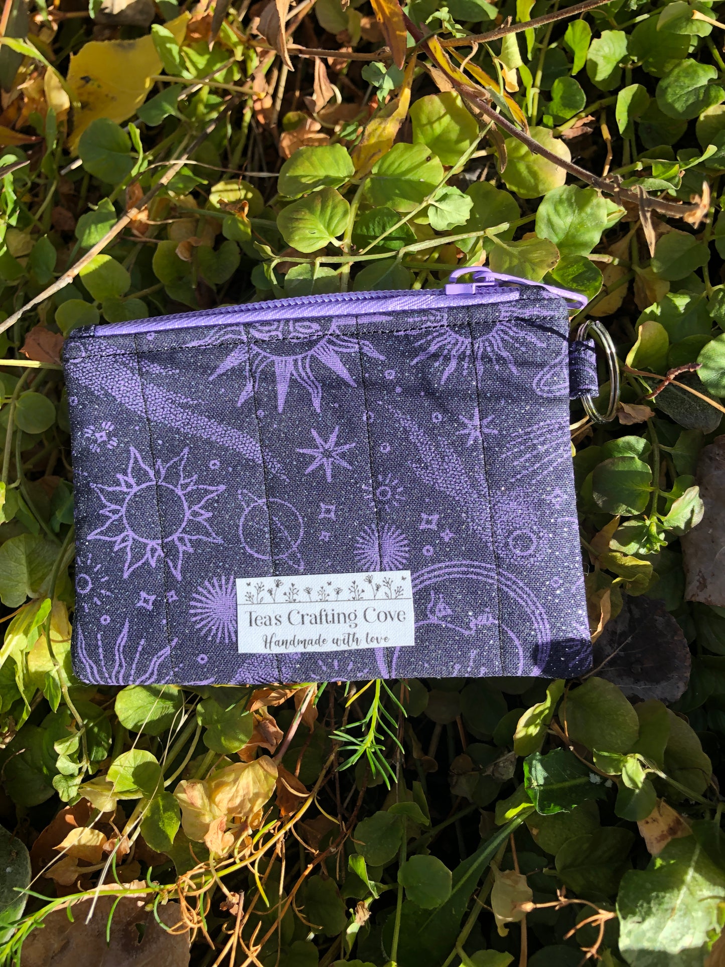 Glittery Purple and Black Quilted Card Wallet