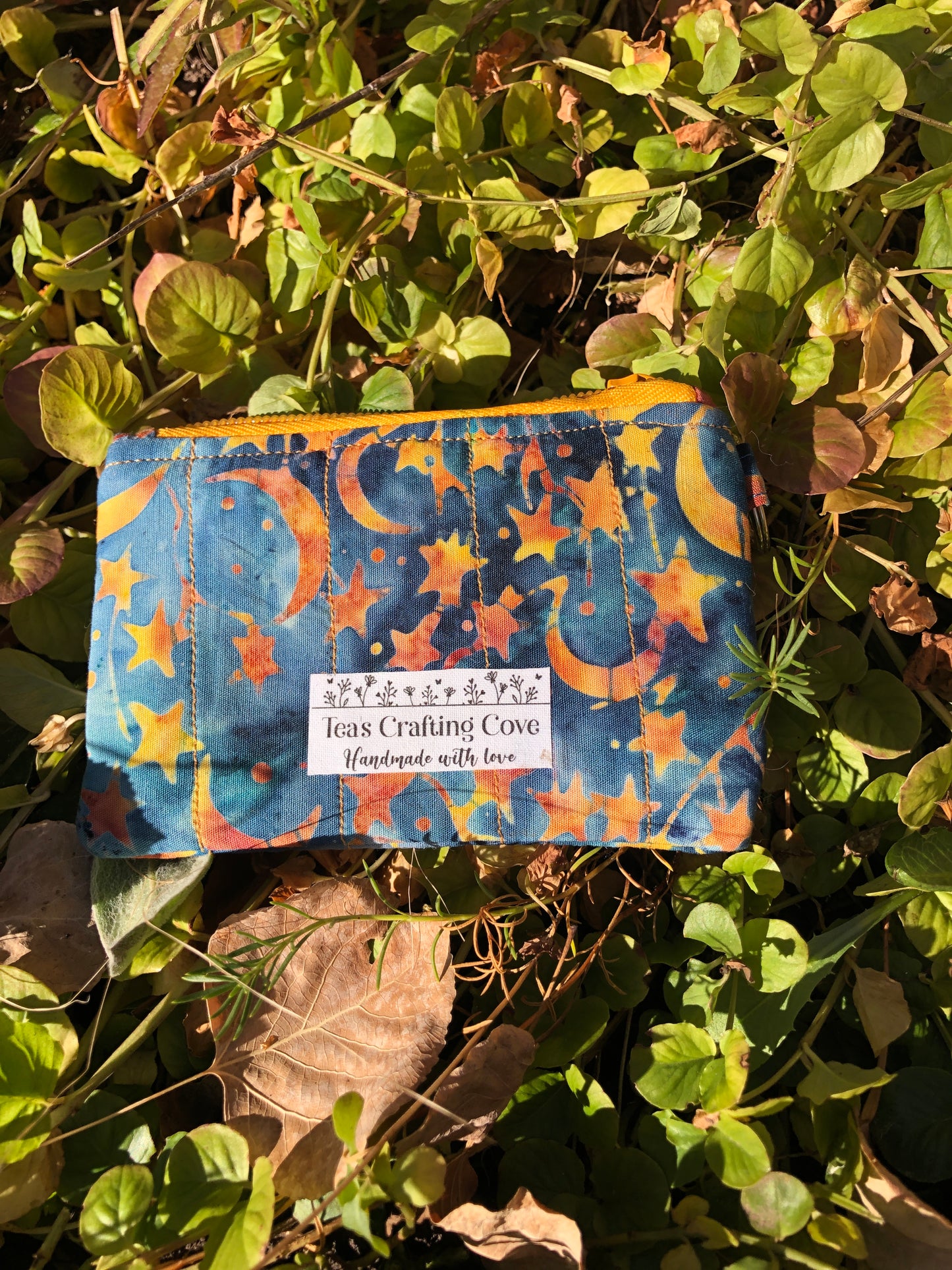 Blue and Gold Celestial Quilted Card Wallet