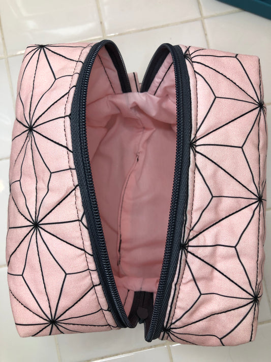 Anime-Inspired Pink Geometric Quilted Makeup Bag