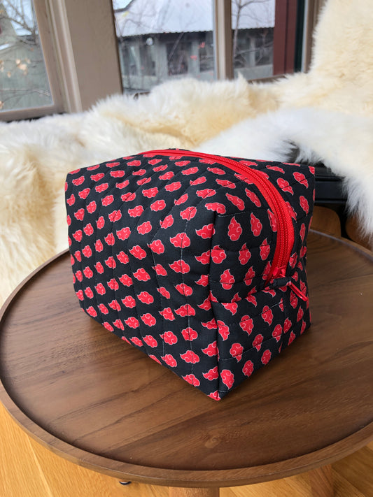 Anime-Inspired Red and Black Clouds Makeup Bag