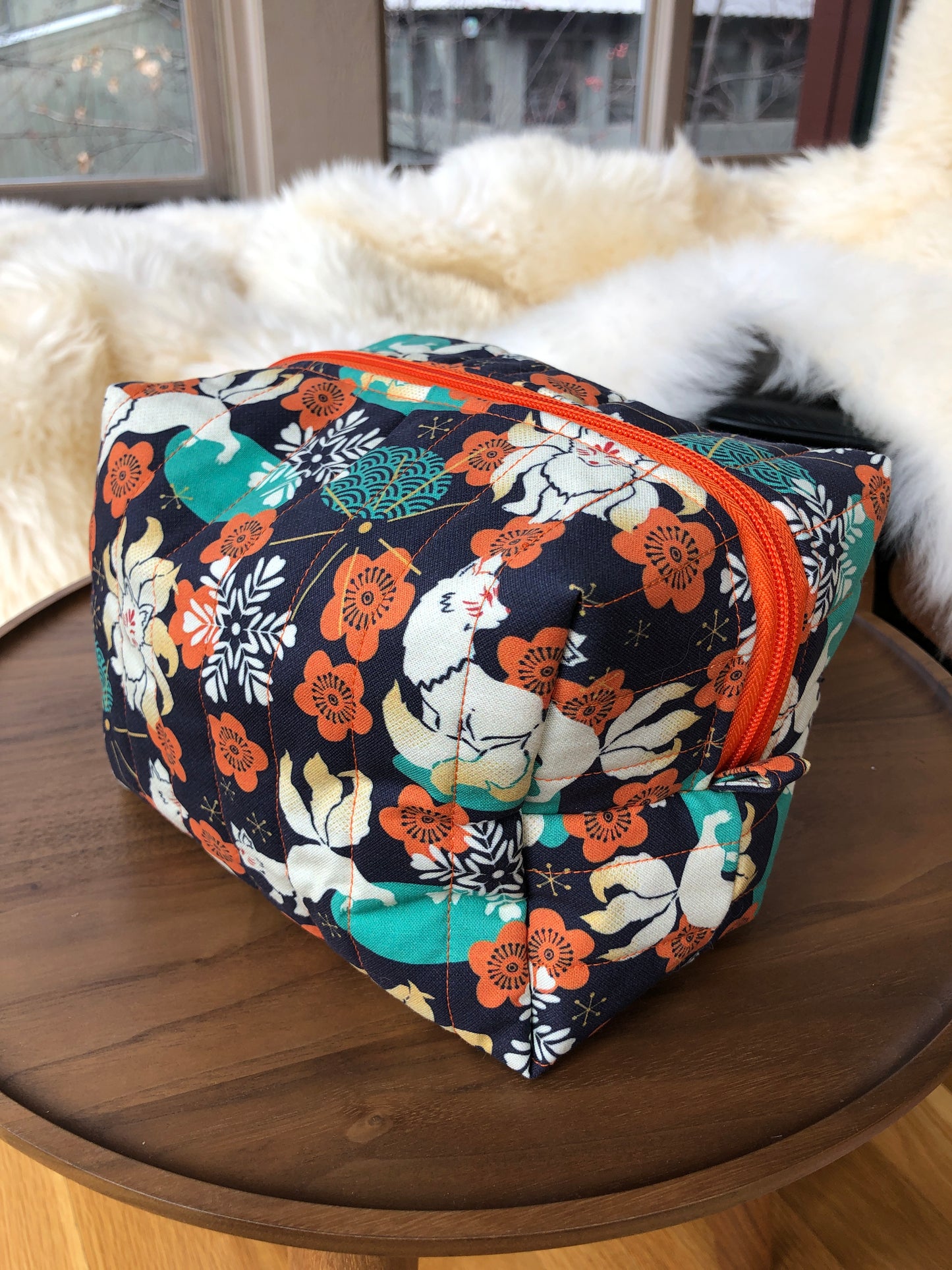Frosty Kitsune Quilted Makeup Bag