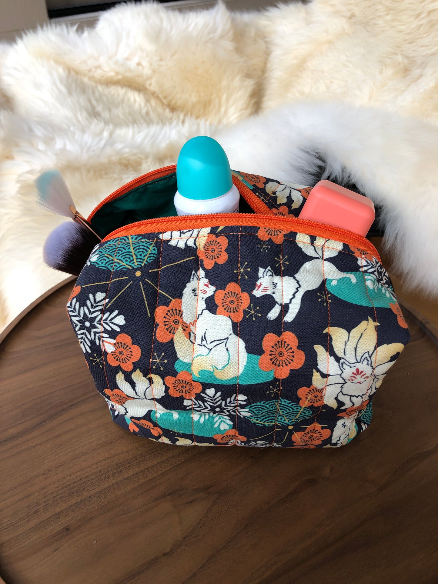 Frosty Kitsune Quilted Makeup Bag