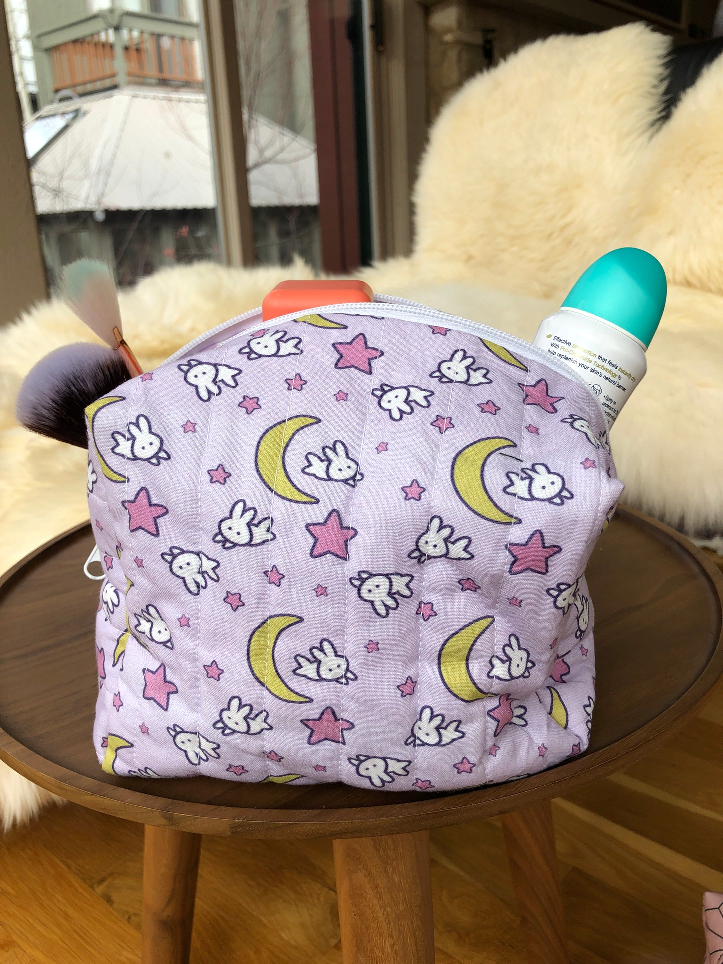 Anime-Inspired Celestial Guardian Quilted Makeup Bag