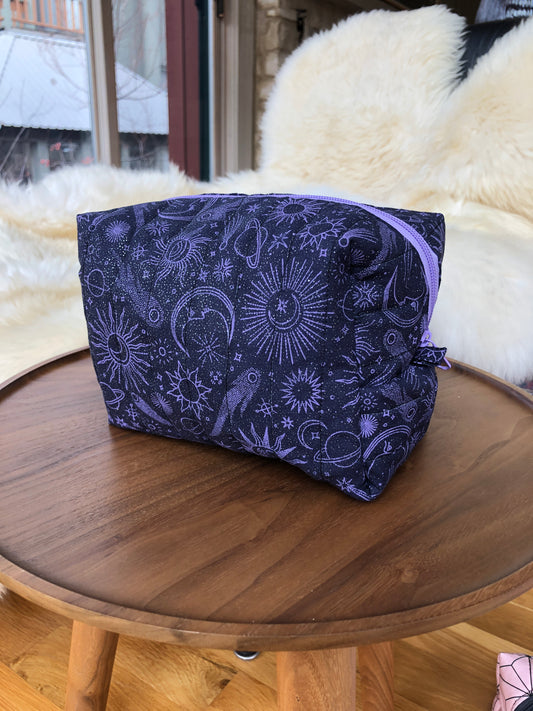Glittery Purple and Black Quilted Makeup Bag