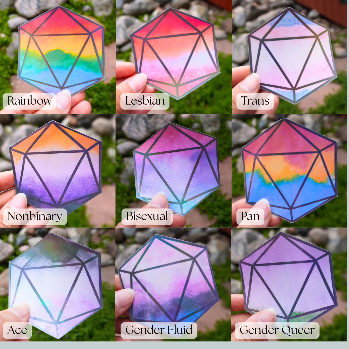Watercolor Pride D20 Sticker
