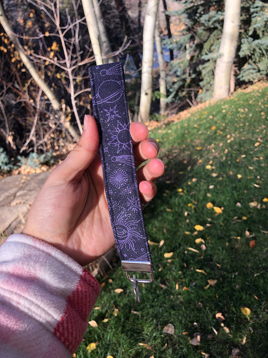 Glittery Purple and Black Celestial Wristlet