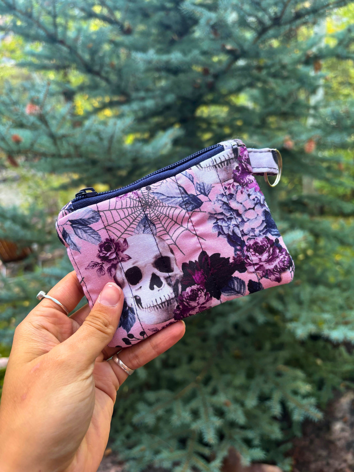Floral Skull Keychain Card Wallet