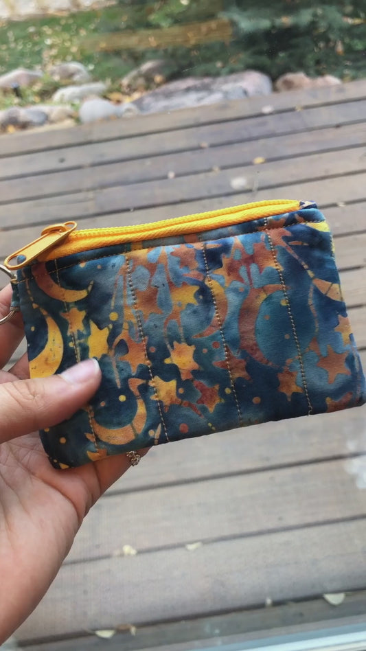 Blue and Gold Celestial Quilted Card Wallet