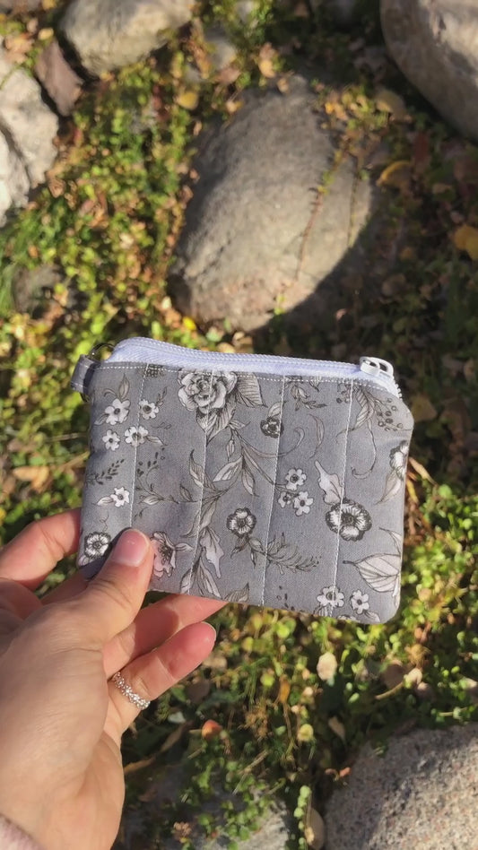 Grey and White Floral Quilted Card Wallet