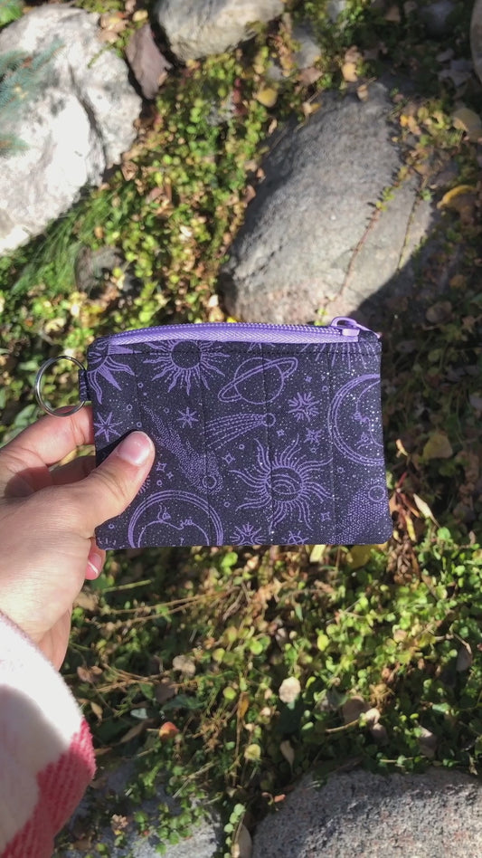Glittery Purple and Black Quilted Card Wallet